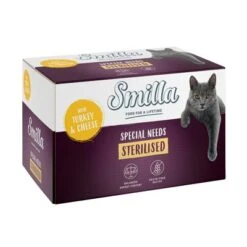 Smilla Adult Sterilised Trays Saver Pack 24 X 100g -Trixie Store smilla specialneeds sterilised turkeycheese 6x100g 1000x1000 4